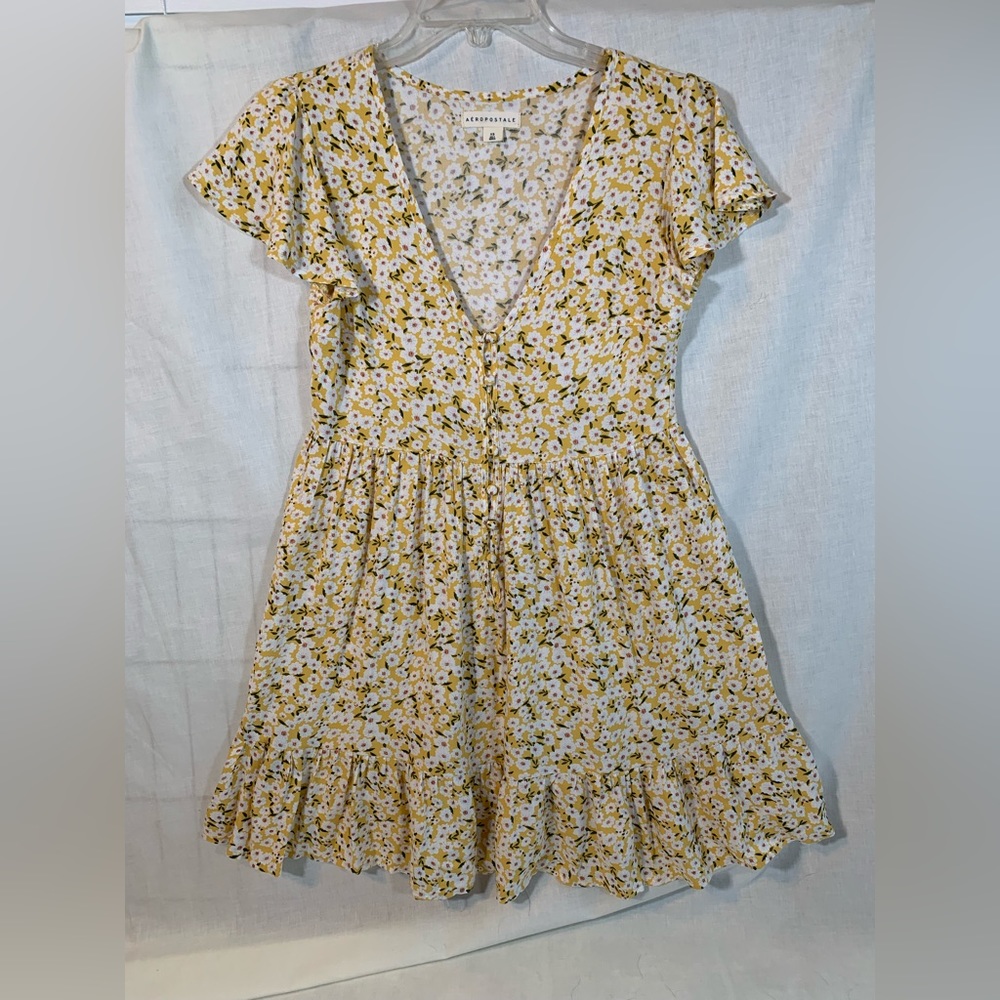 Yellow Flowered Aeropostale V-Neck Dress